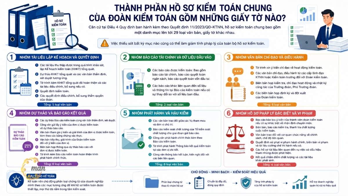 Thành phần hồ sơ kiểm toán chung của Đoàn kiểm toán gồm những giấy tờ nào