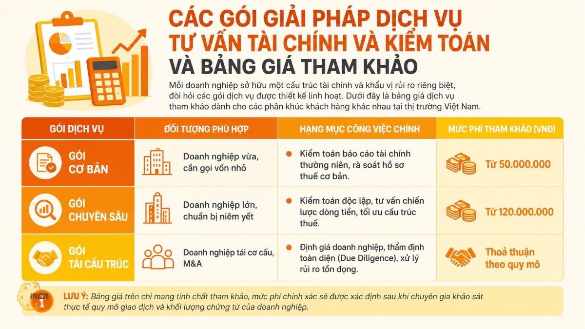 Các gói giải pháp dịch vụ tư vấn tài chính và kiểm toán và bảng giá tham khảo