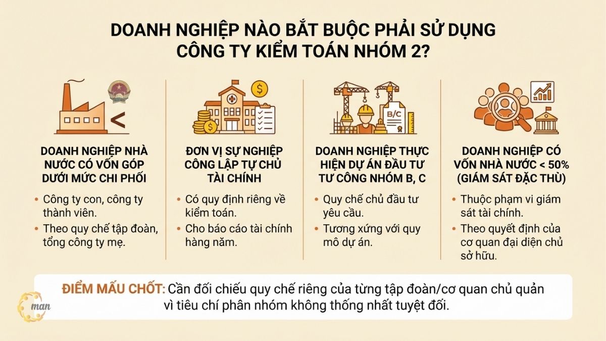 Doanh nghiệp nào bắt buộc phải sử dụng công ty kiểm toán nhóm 2?