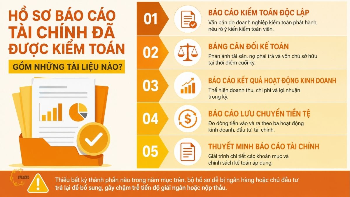 Hồ sơ báo cáo tài chính đã được kiểm toán gồm những tài liệu nào?