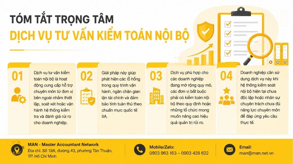Tóm tắt trọng tâm về dịch vụ tư vấn kiểm toán nội bộ