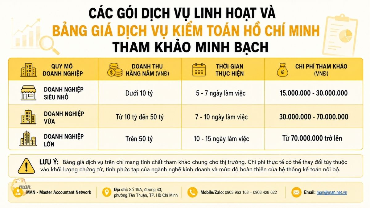Các gói dịch vụ linh hoạt và bảng giá dịch vụ kiểm toán Hồ Chí Minh tham khảo minh bạch